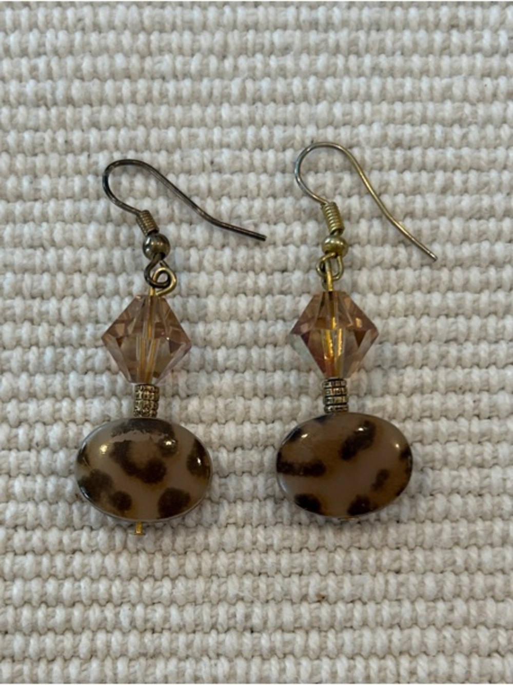 Handcrafted Leopard Glass Drop Earrings in Brown